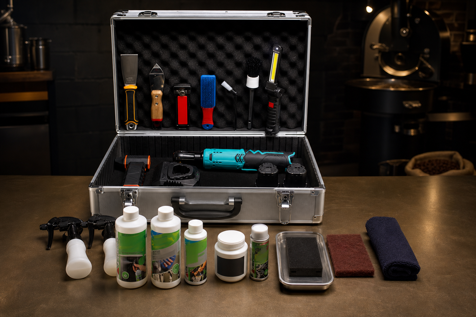 RoastCare Pro maintenance kit with cordless service tools